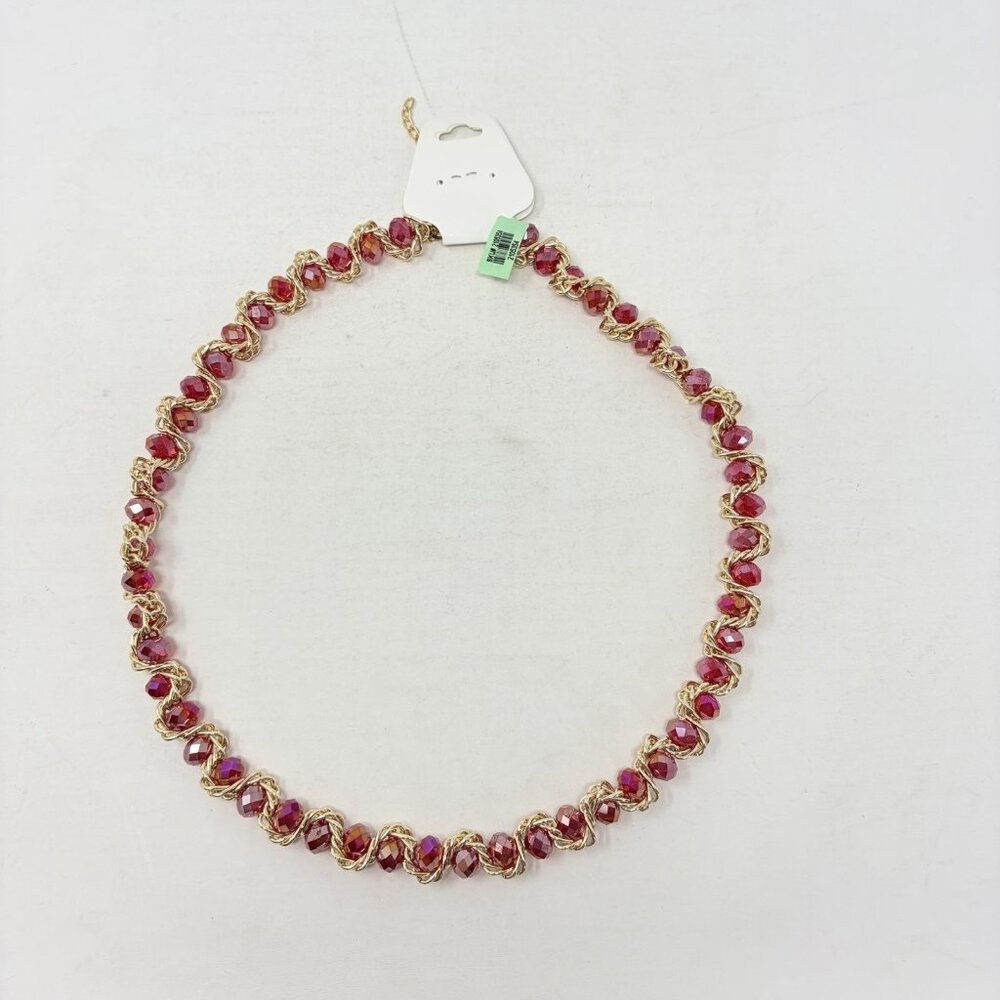 Shop‎ LC Goldtone Red Glass Bead Twisted Chain Statement Necklace 24in Long